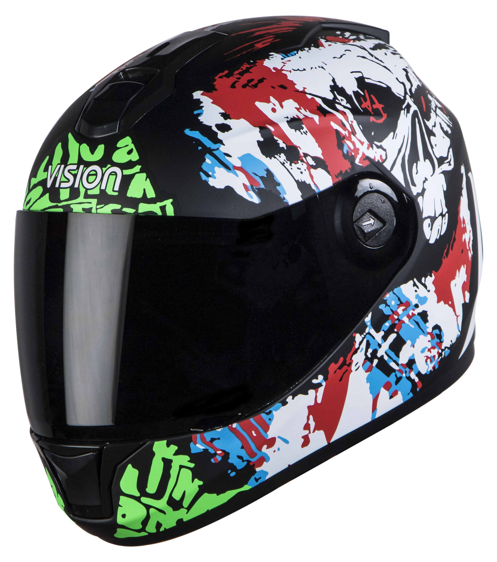 SBH-11 Vision Skull Mat Black With Red( Fitted With Clear Visor Extra Smoke Visor Free)